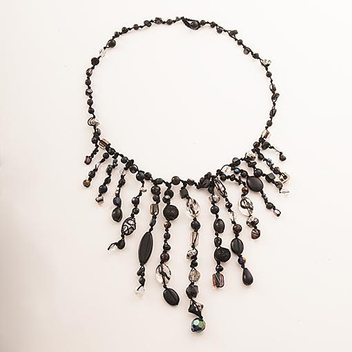 Handmade Necklace Black Clear Crystals - Anthos Crafts