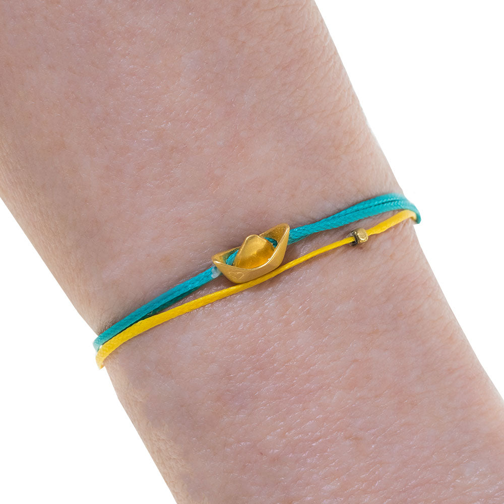 Handmade Turquoise & Yellow Bracelet With Gold Plated Silver Boat - Anthos Crafts
