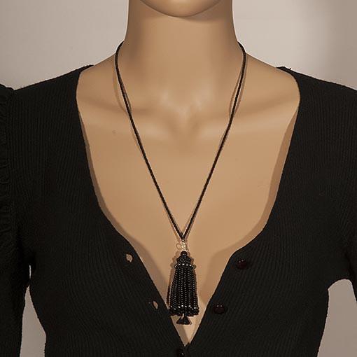 Handmade Black Short Tassel Necklace - Anthos Crafts