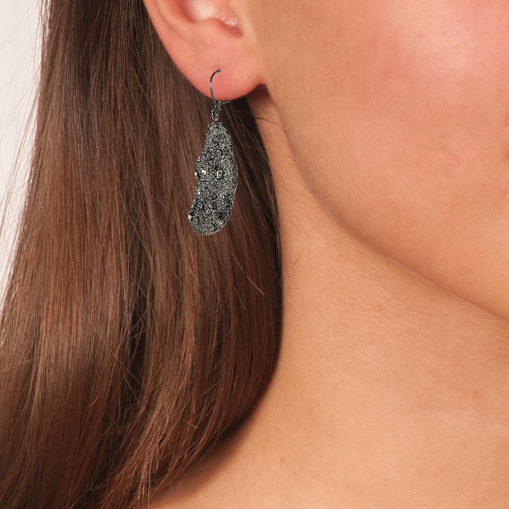 Black Oxidized Silver Sparkling Drop Earrings - Anthos Crafts