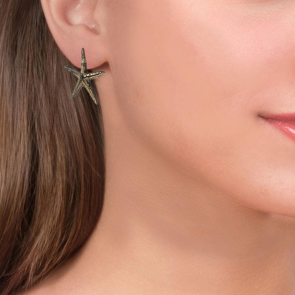 Handmade Oxidized Bronze Stud Starfish Earrings - Anthos Crafts