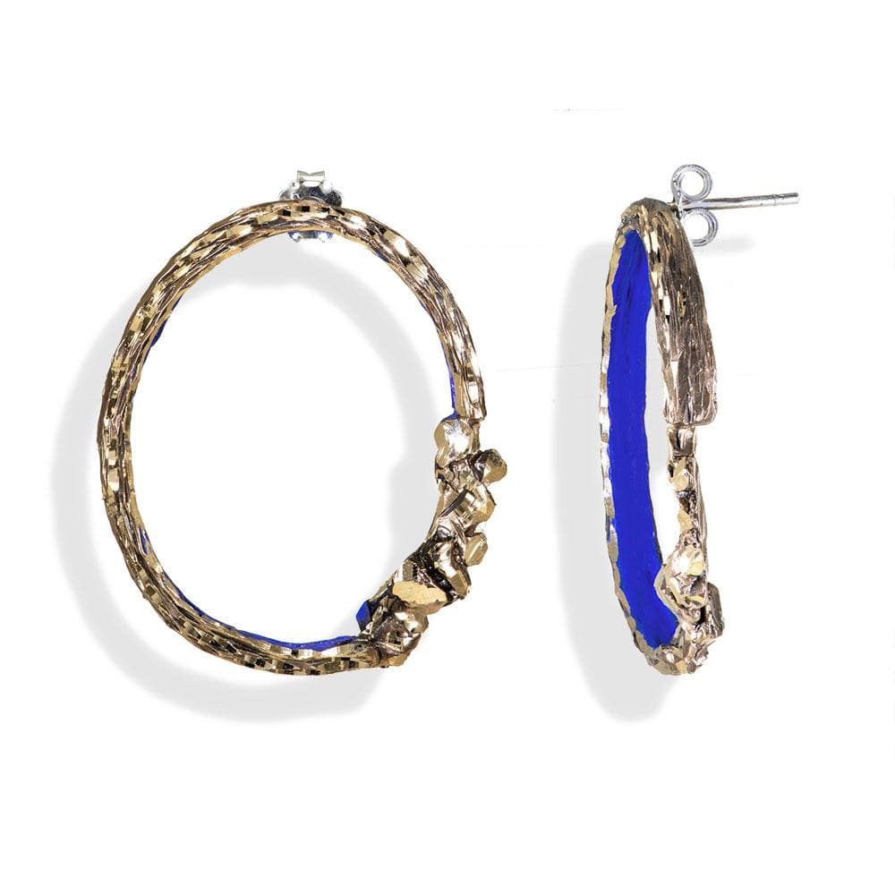 Handmade Bronze Sparkling Ring Earrings Blue Inside - Anthos Crafts