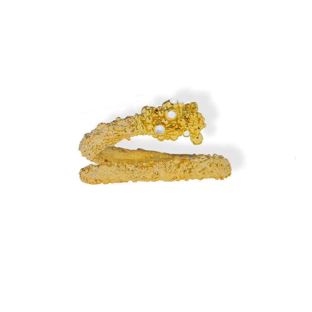 Handmade Gold Plated Silver Diamond Curved Snake Ring - Anthos Crafts