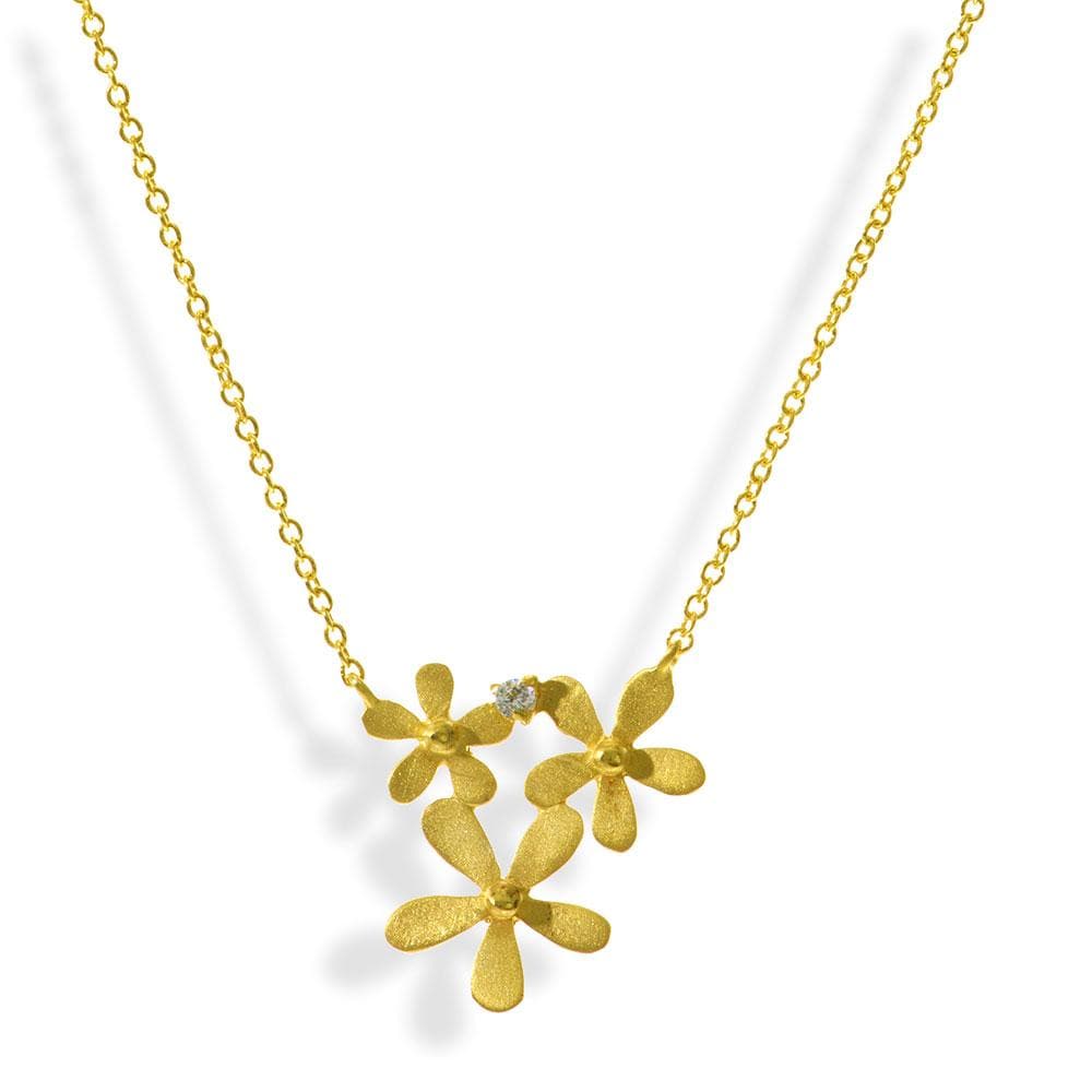 Handmade Short Gold Plated Silver Necklace Little Flowers With Zircon - Anthos Crafts