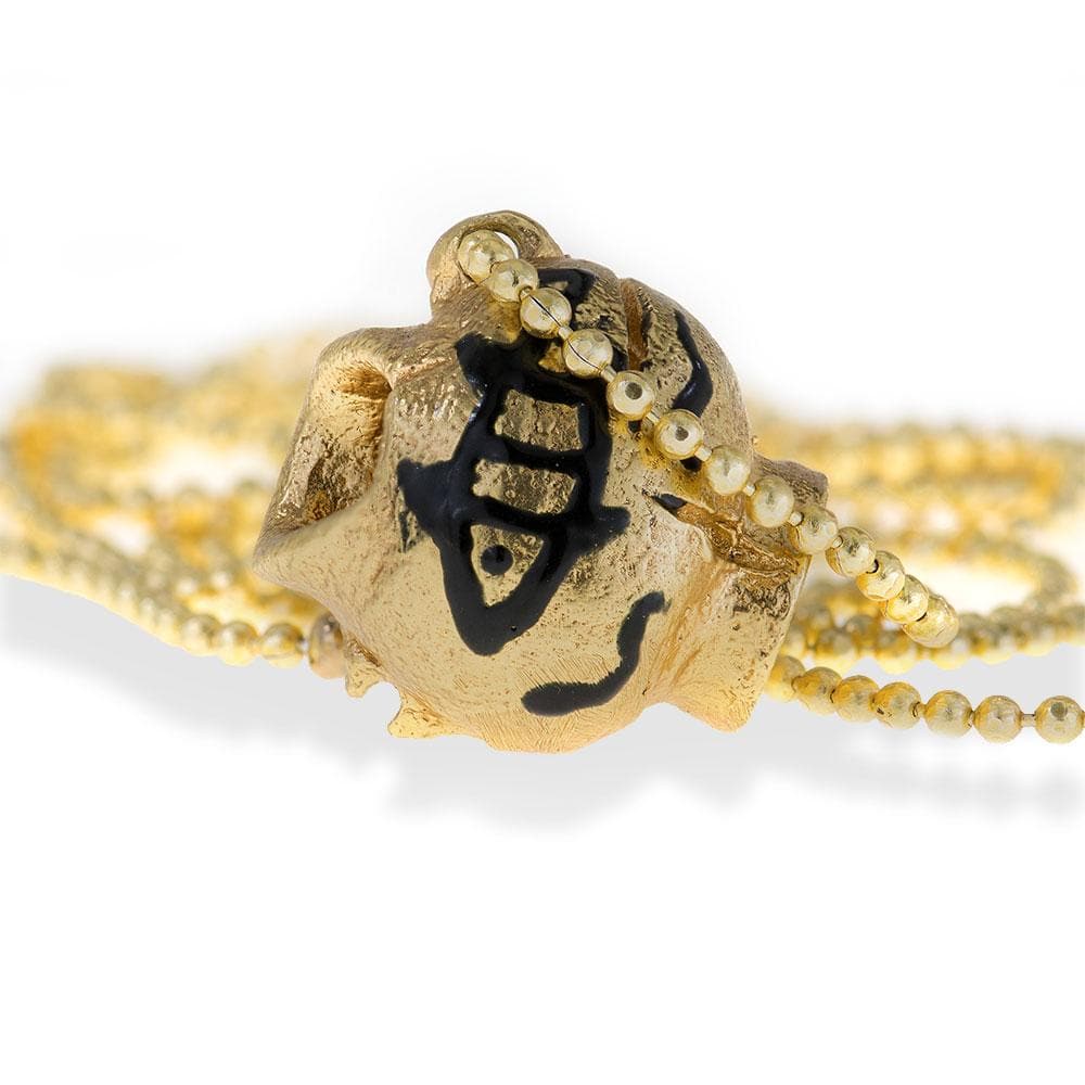 Handmade Long Pendant Necklace Gold Plated Small Ancient Greek Broken Kanata (pot) Little Fish - Anthos Crafts