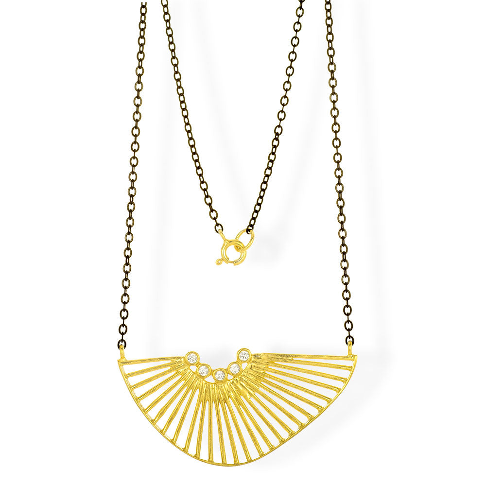 Handmade Chain Necklace With Gold Plated Pendant & Zircons - Anthos Crafts