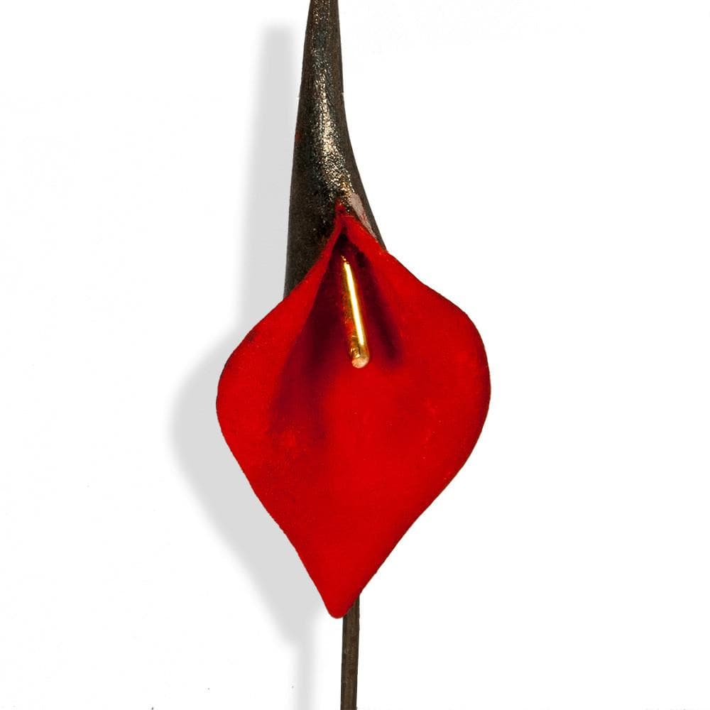 Handmade Black Plated Silver Red Lily Drop Earrings - Anthos Crafts