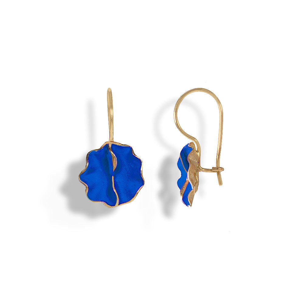 Handmade Gold Plated Silver Royal Blue Flower Earrings - Anthos Crafts