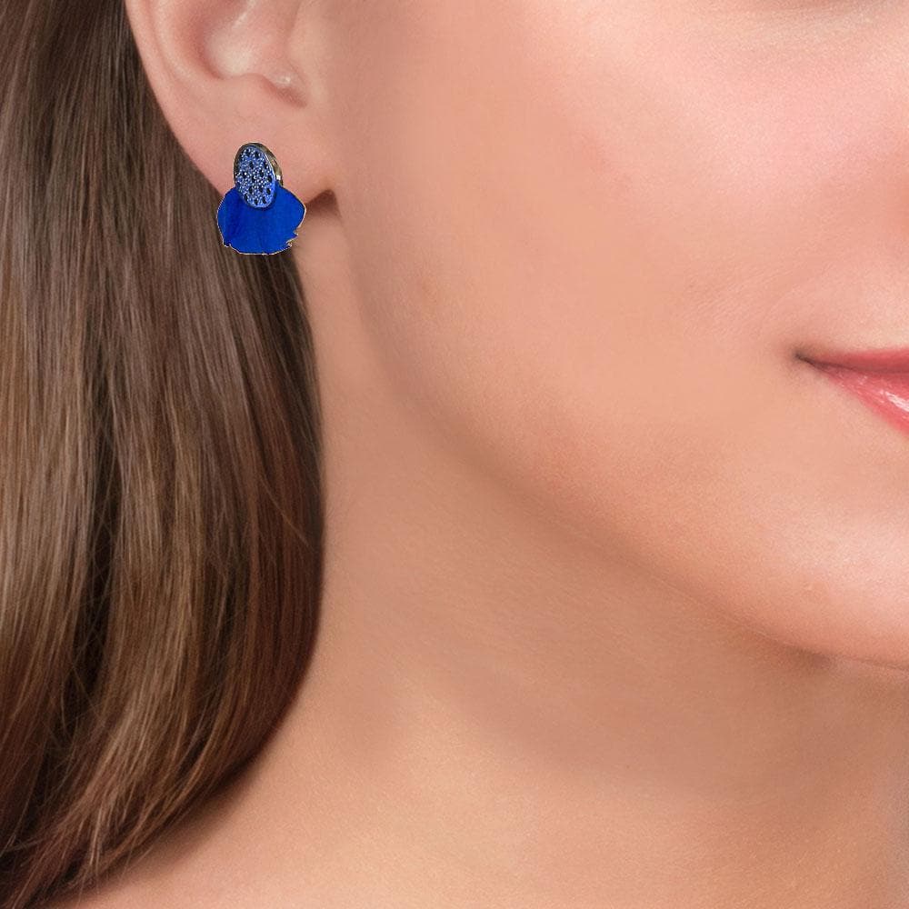 Handmade Gold Plated Silver Royal Blue Stud Earrings With Black Zirconia - Anthos Crafts