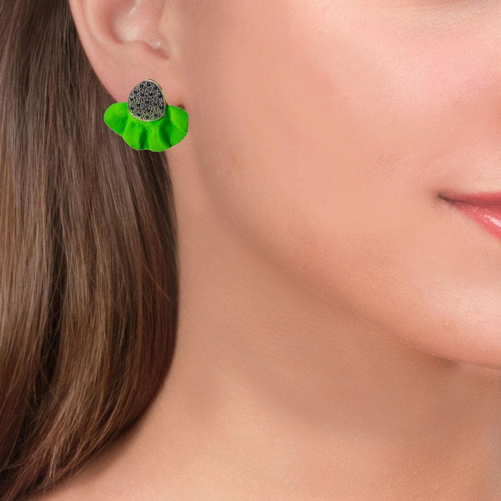 Handmade Gold Plated Silver Green Stud Earrings With Black Zirconia - Anthos Crafts