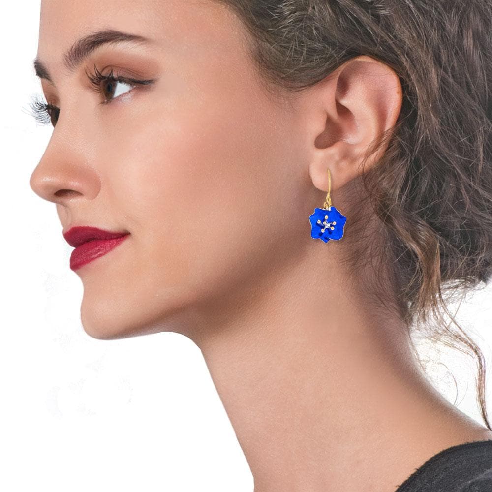 Handmade Gold Plated Silver Royal Blue Begonia Flower Dangle Earrings - Anthos Crafts