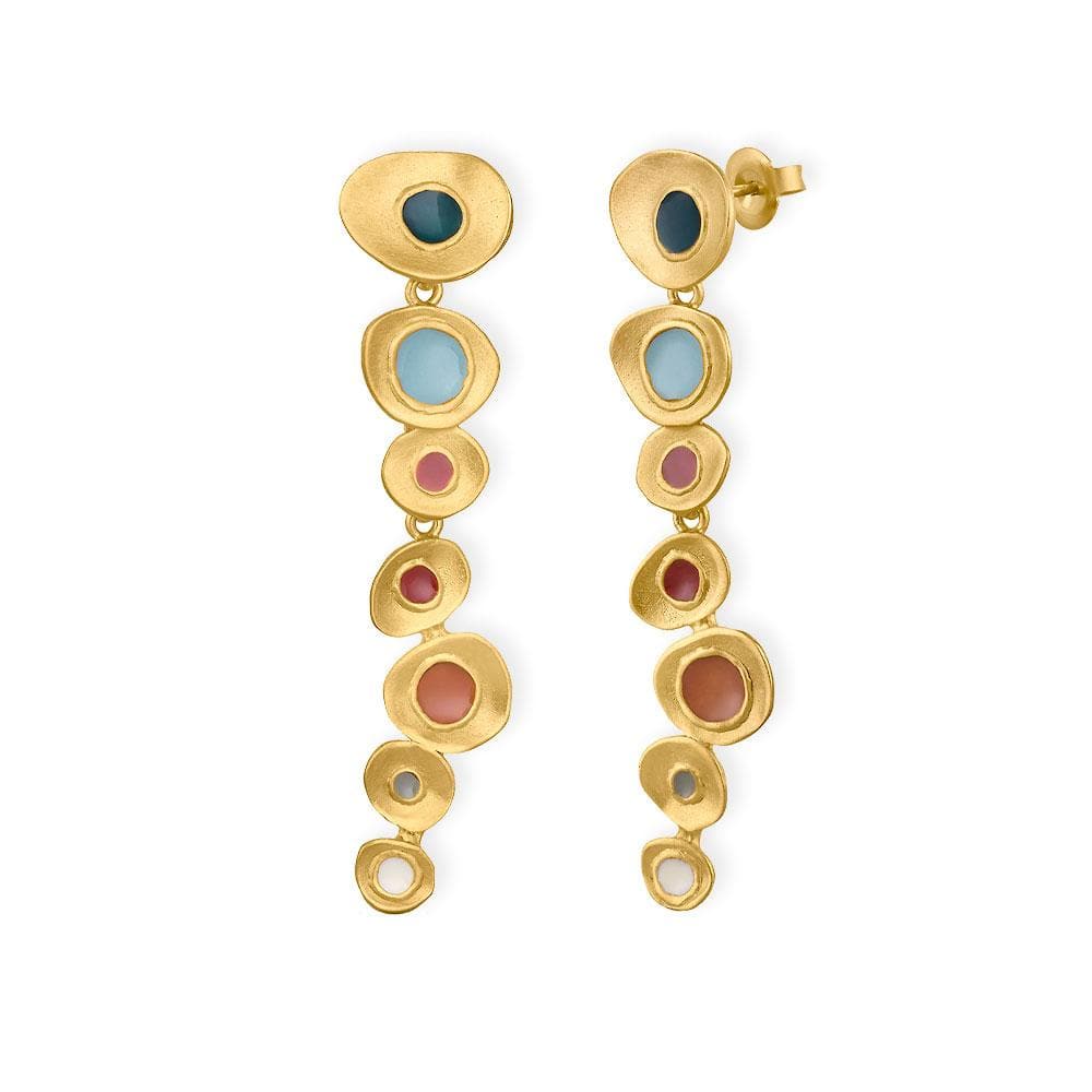 Handmade Gold Plated Dangle Long Earrings With Multicolor Enamel Favorita Colors JOIDART - Anthos Crafts
