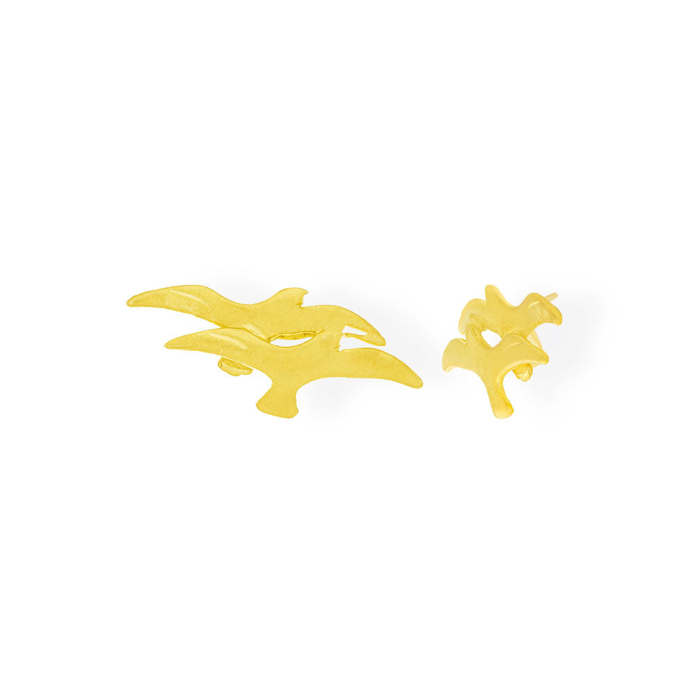 Handmade Gold Plated Silver Stud Earrings Double Seagulls - Anthos Crafts
