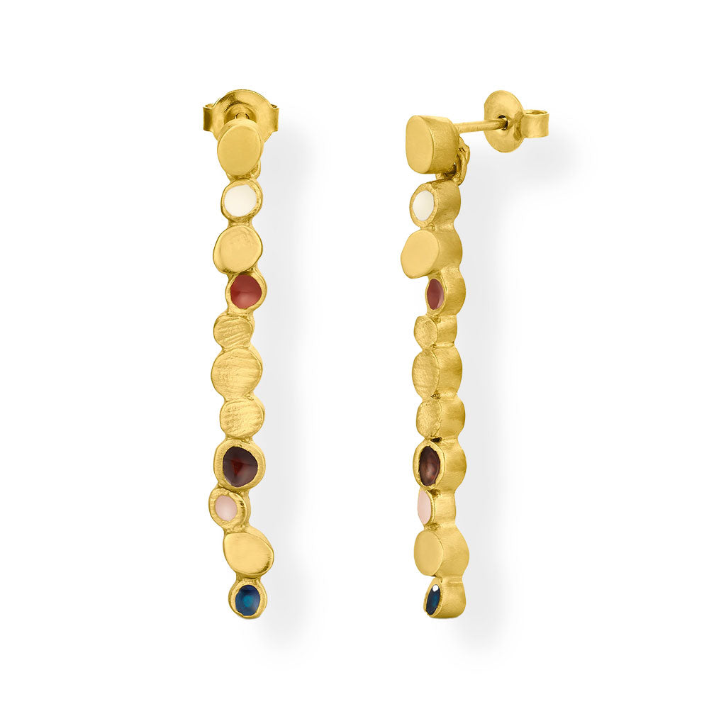Handmade Gold Plated Drop Long Earrings With Multicolor Enamel Aura JOIDART - Anthos Crafts