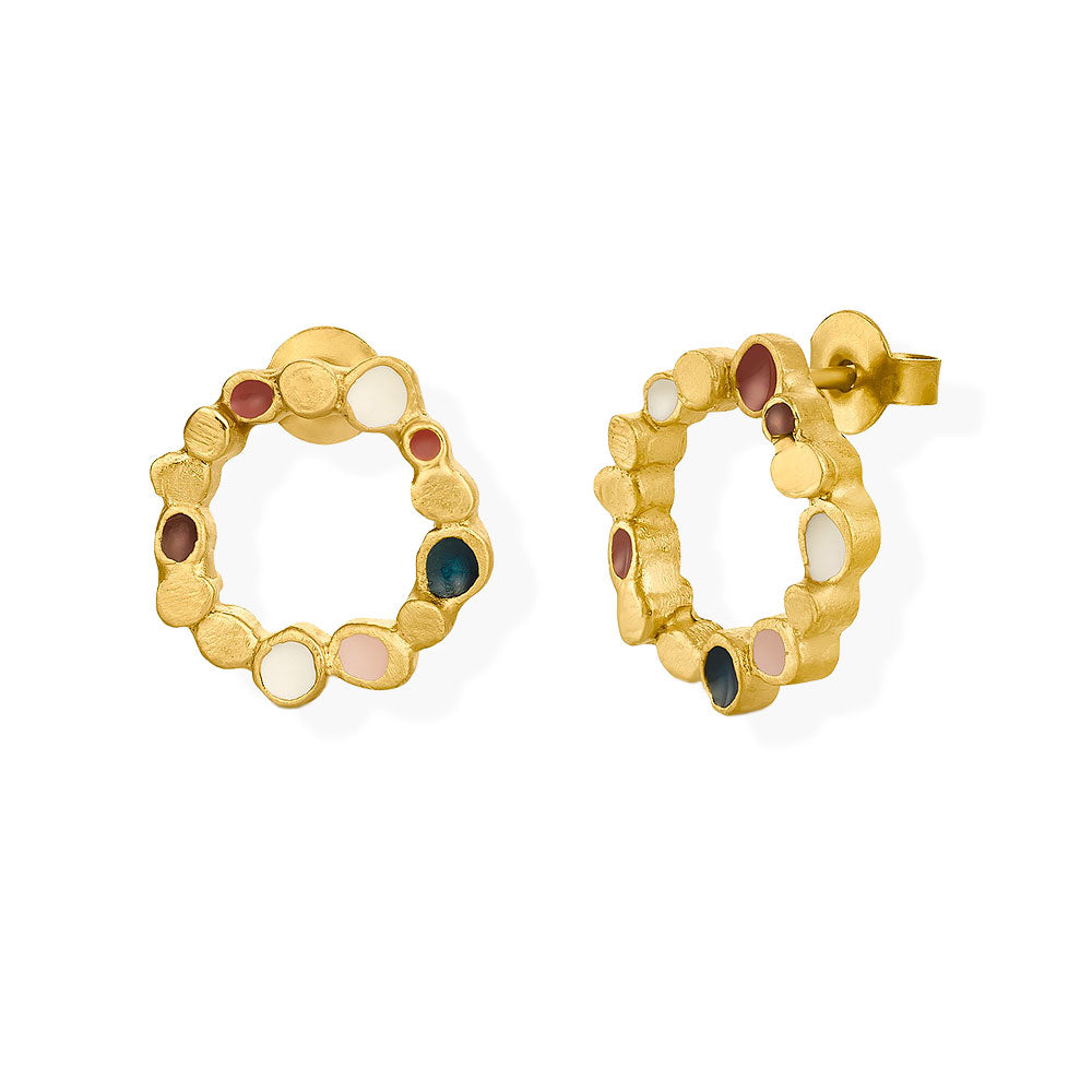 Handmade Gold Plated Stud Earrings With Colorful Enamel Aura JOIDART - Anthos Crafts