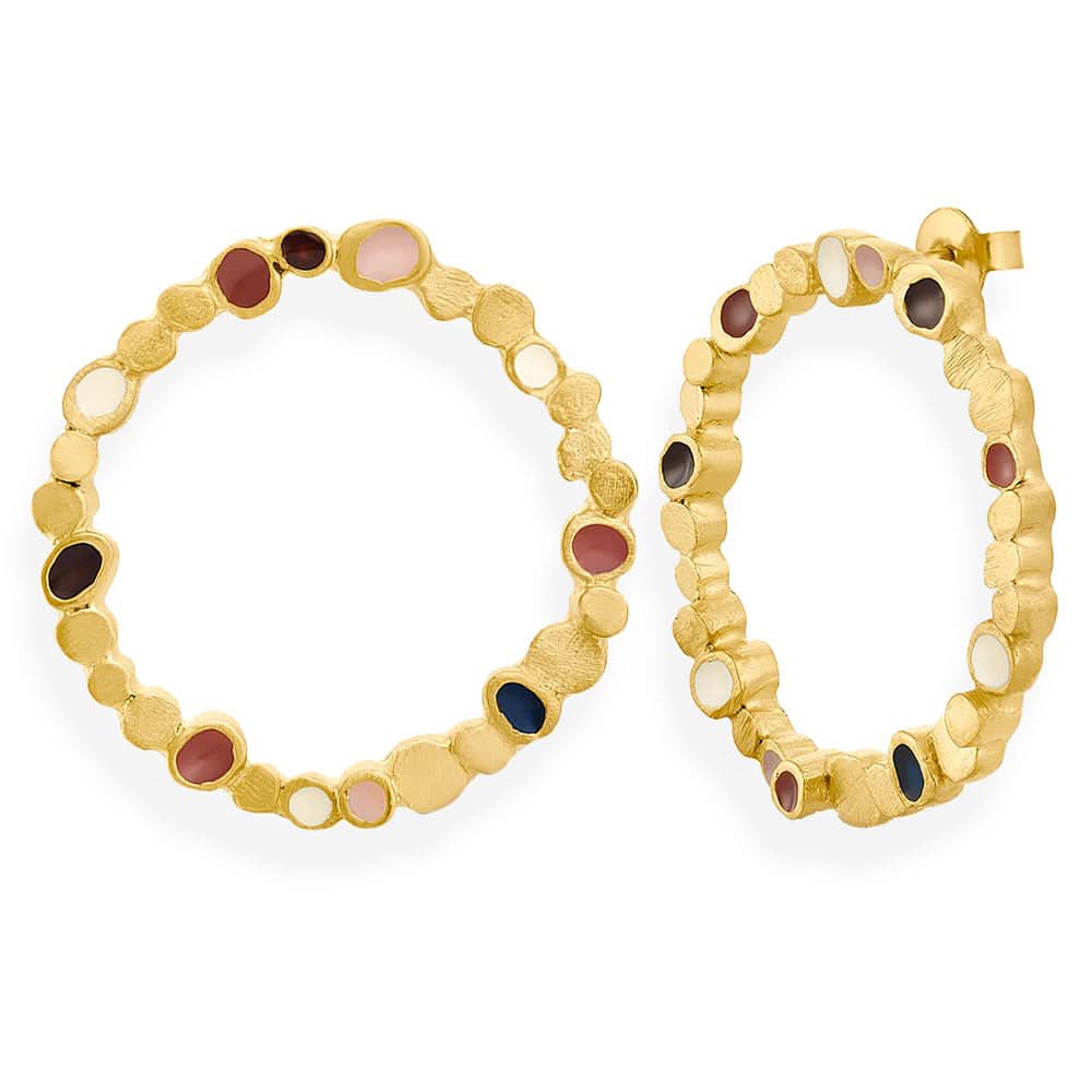 Handmade Gold Plated Big Stud Earrings With Colorful Enamel Aura JOIDART - Anthos Crafts
