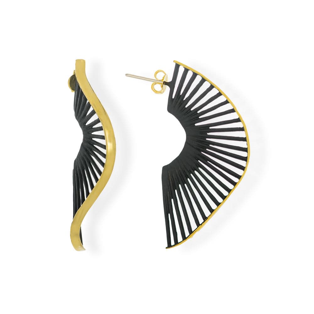 Handmade Black &amp; Gold Plated Earrings Waves - Anthos Crafts