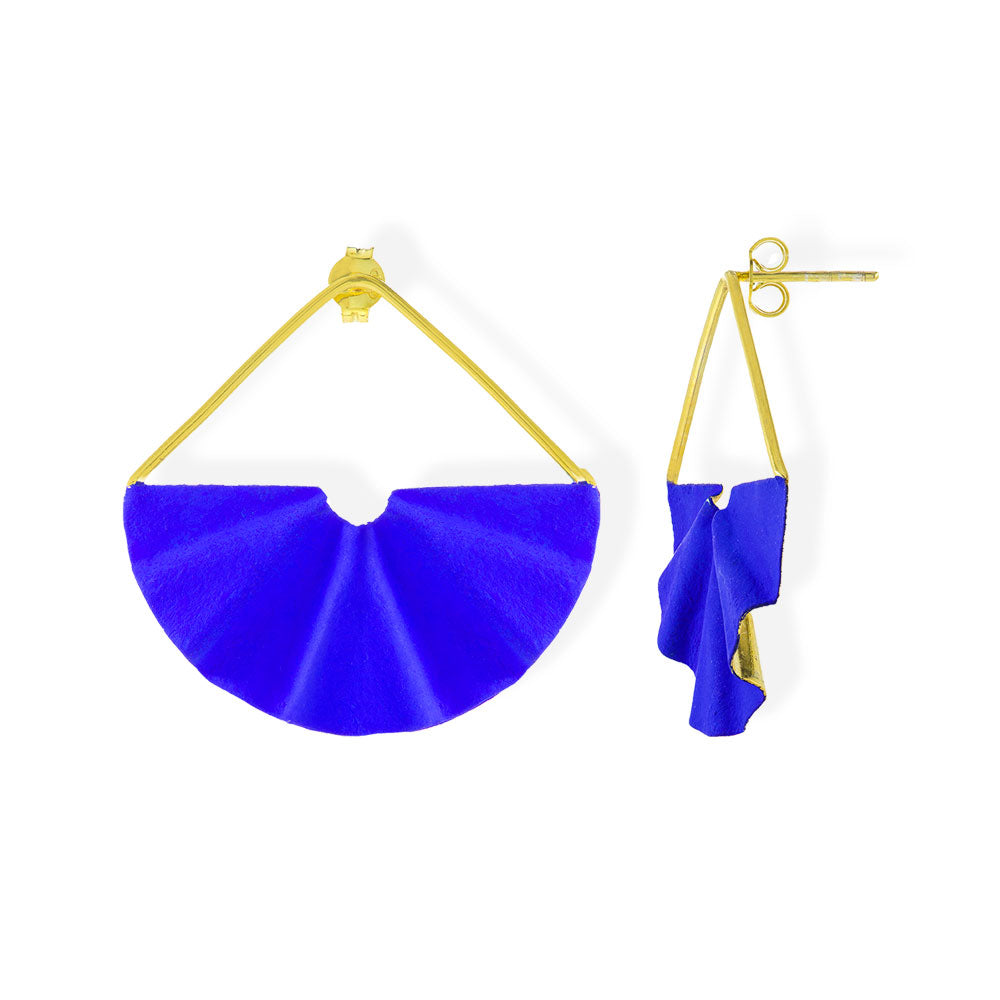 Handmade Gold Plated Earrings Royal Blue Fans - Anthos Crafts