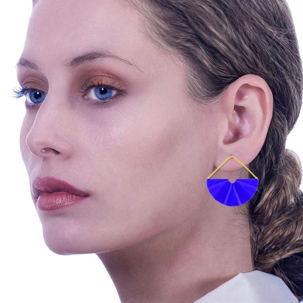 Handmade Gold Plated Earrings Royal Blue Fans - Anthos Crafts