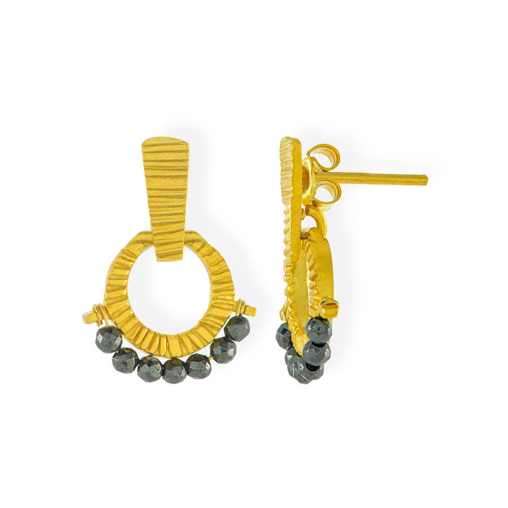 Handmade Gold Plated Silver Earrings With Hematite Stones - Anthos Crafts