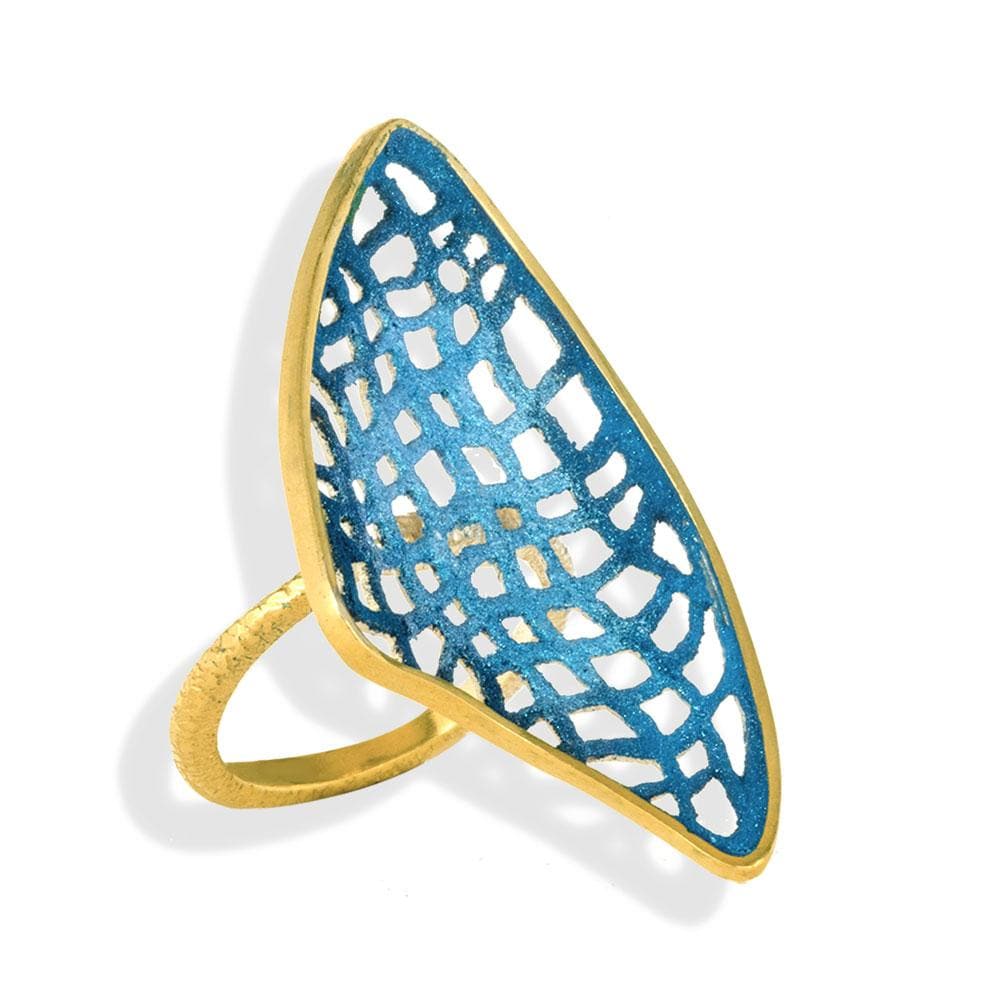Handmade Gold Plated Silver Ocean Blue Ring - Anthos Crafts