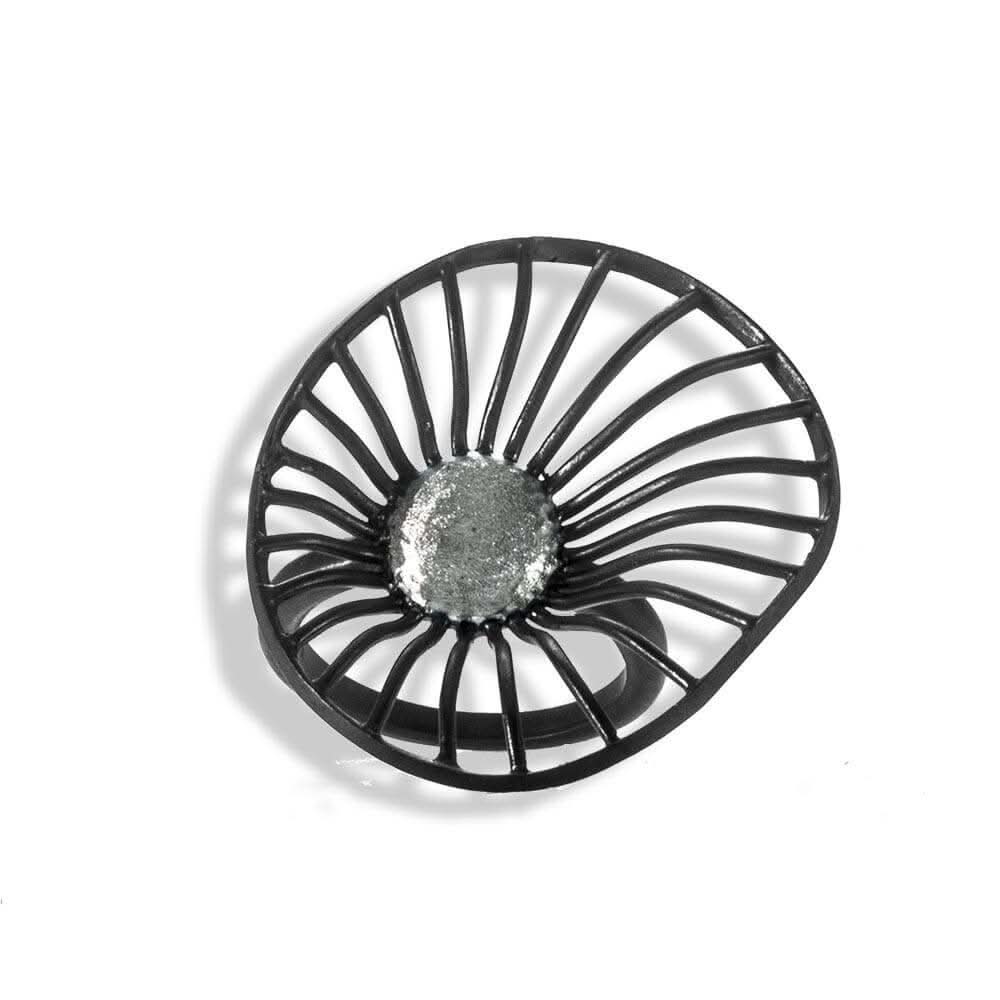 Handmade Black Plated Silver Flower Ring - Anthos Crafts