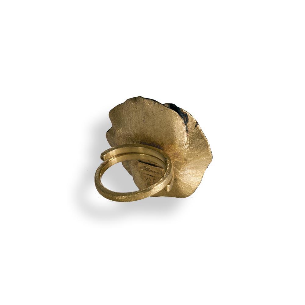 Handmade Gold Plated Silver Black Flower Ring - Anthos Crafts