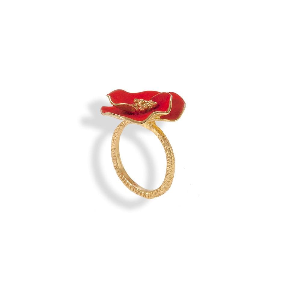 Handmade Gold Plated Silver Red Flower Ring - Anthos Crafts