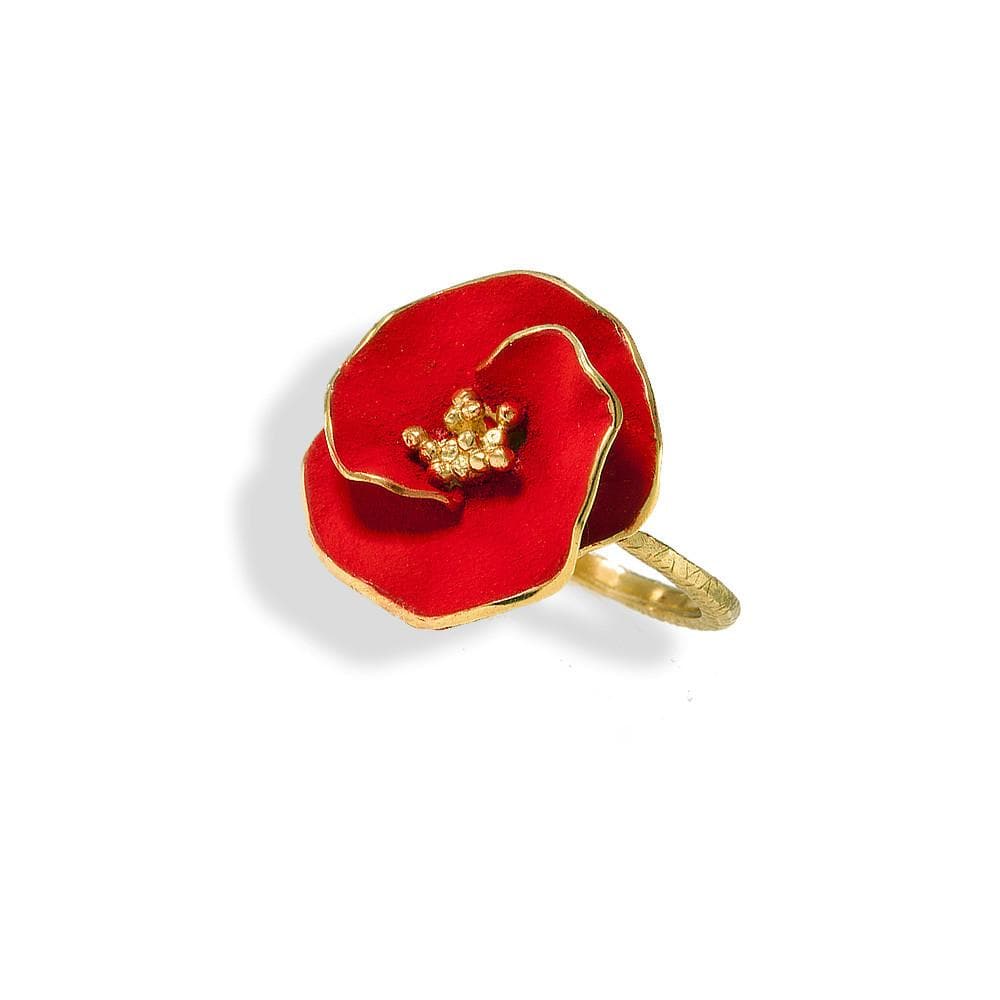 Handmade Gold Plated Silver Red Flower Ring - Anthos Crafts