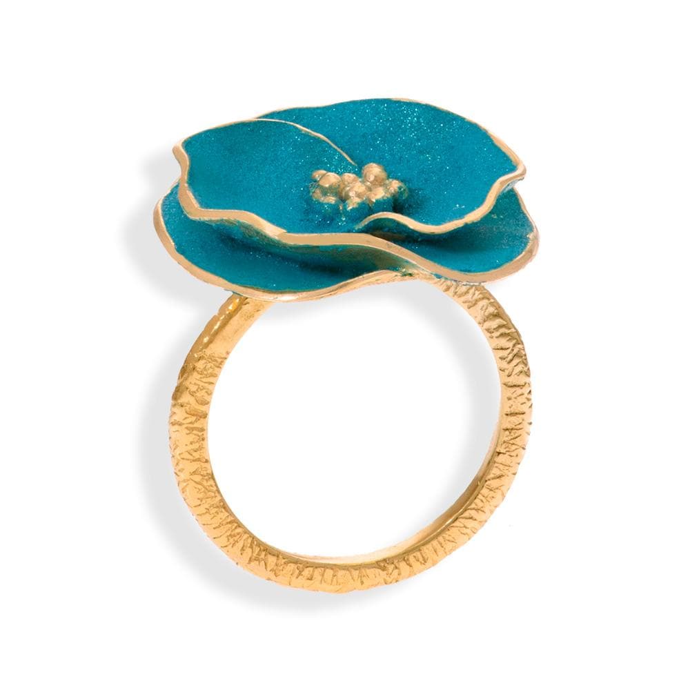 Handmade Gold Plated Silver Turquoise Flower Ring - Anthos Crafts