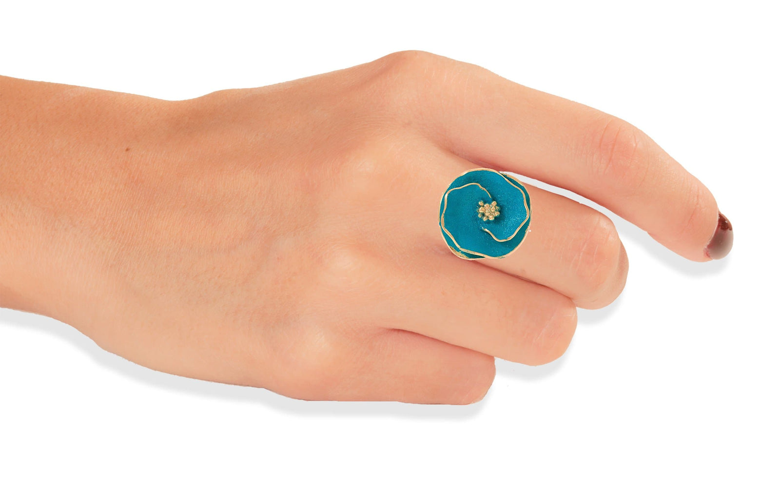 Handmade Gold Plated Silver Turquoise Flower Ring - Anthos Crafts