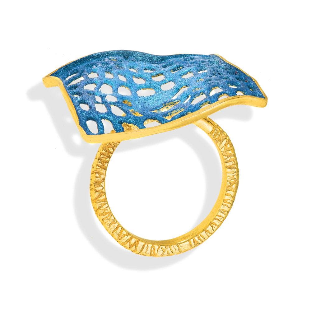 Handmade Gold Plated Silver Ocean Blue Square Ring - Anthos Crafts