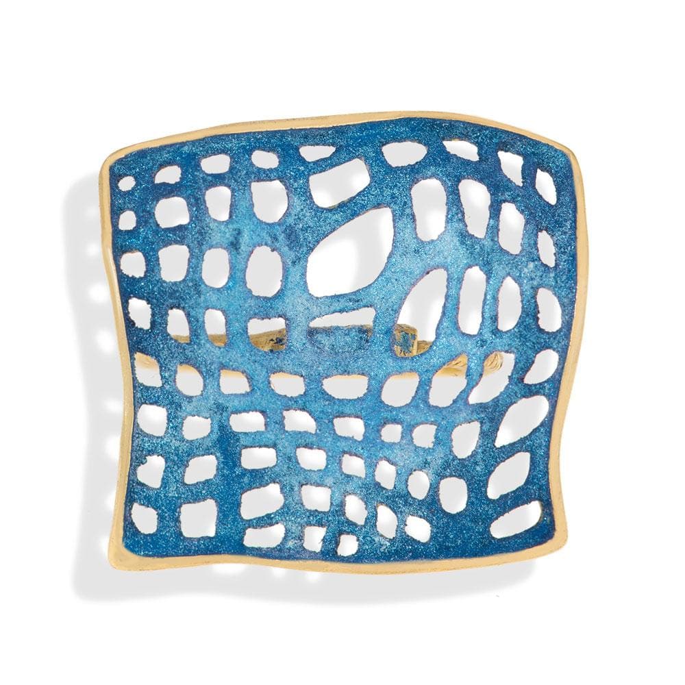 Handmade Gold Plated Silver Ocean Blue Square Ring - Anthos Crafts