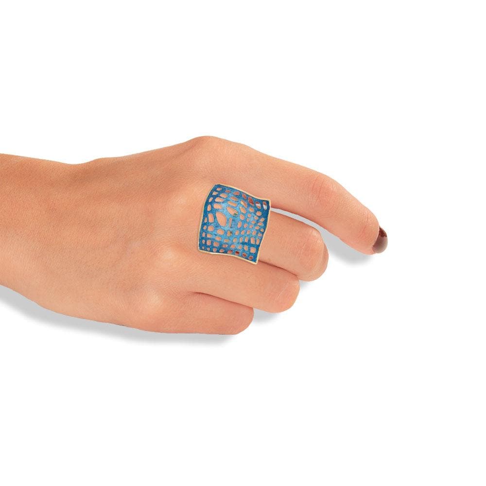 Handmade Gold Plated Silver Ocean Blue Square Ring - Anthos Crafts