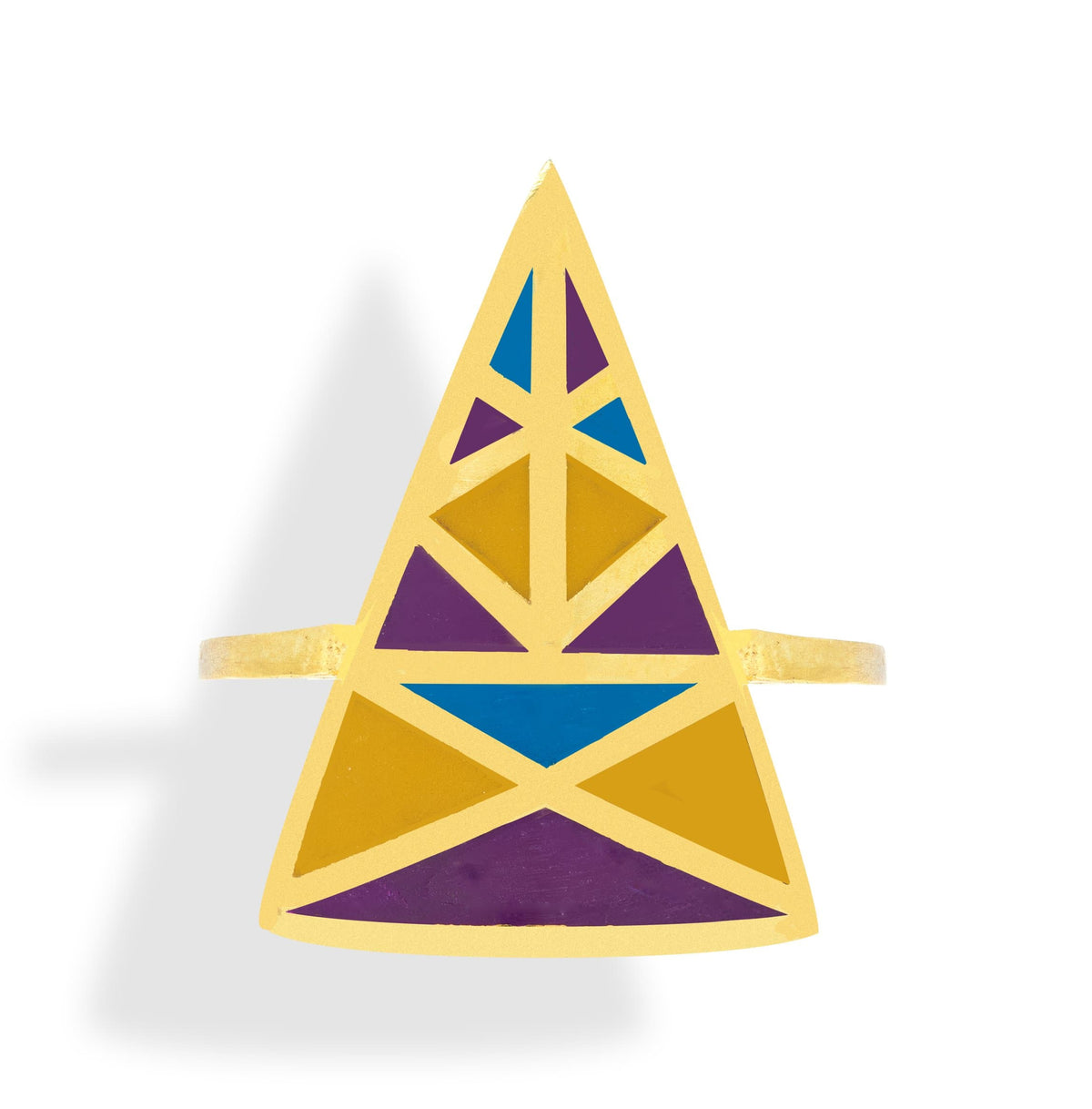 Handmade Gold Plated Silver Colorful Triangle Ring With Dovecote Patterns - Anthos Crafts
