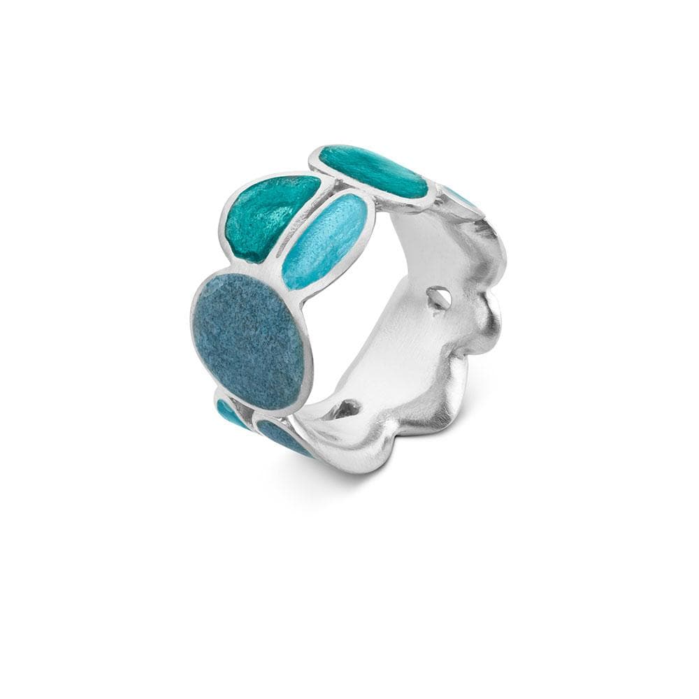 Handmade Rhodium Plated Silver Ring With Turquoise Enamel Born JOIDART - Anthos Crafts