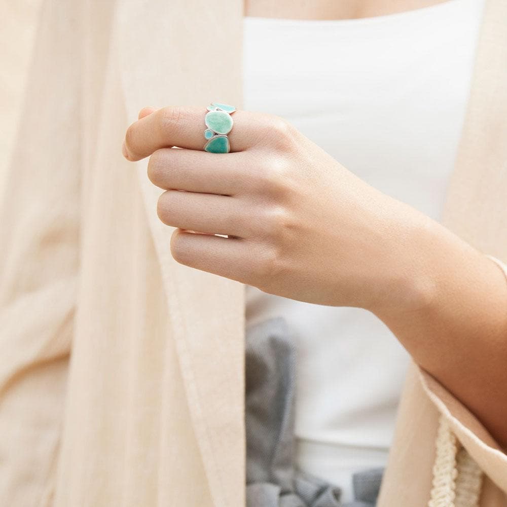 Handmade Rhodium Plated Silver Ring With Turquoise Enamel Born JOIDART - Anthos Crafts