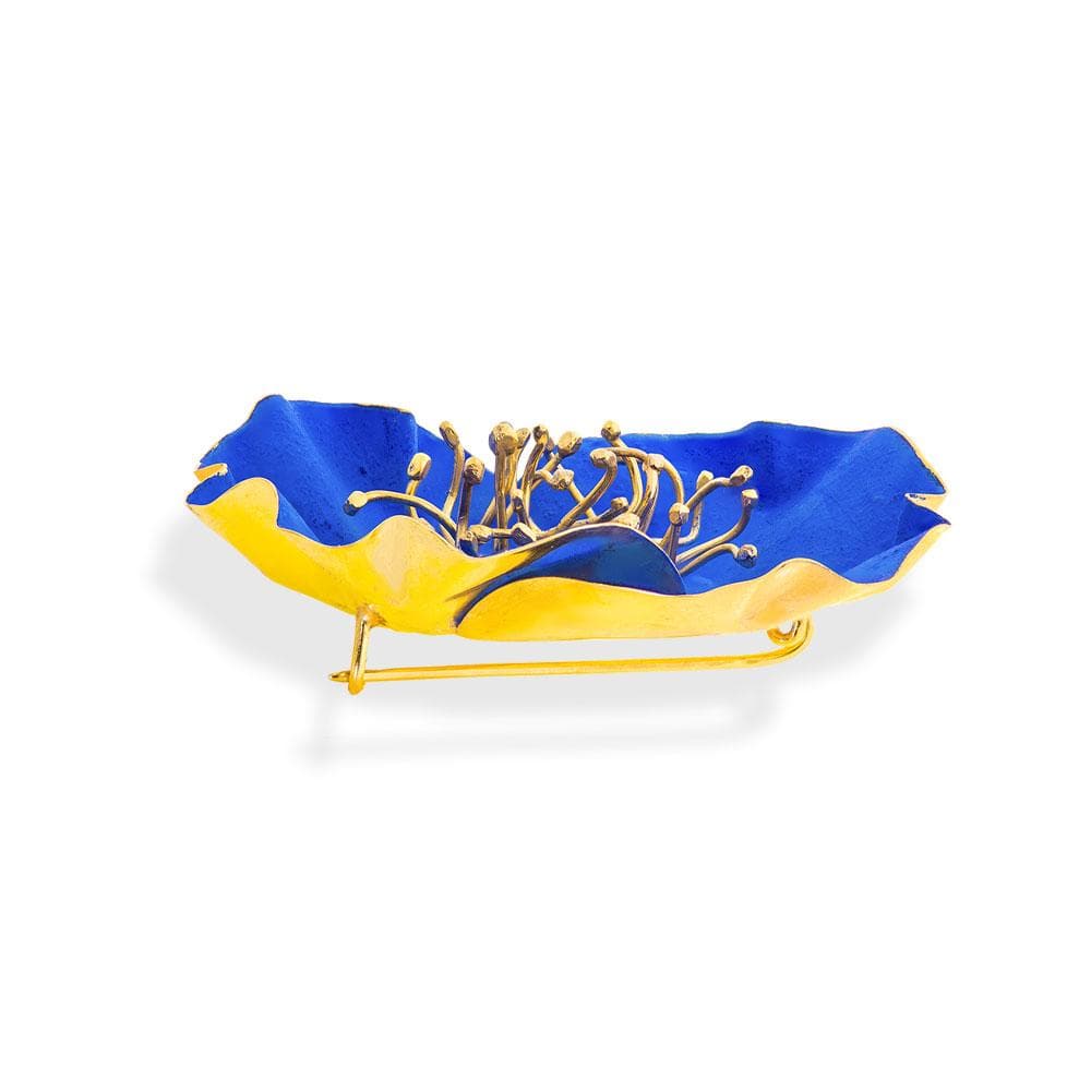 Handmade Gold Plated Royal Blue Poppy Flower Brooch - Anthos Crafts