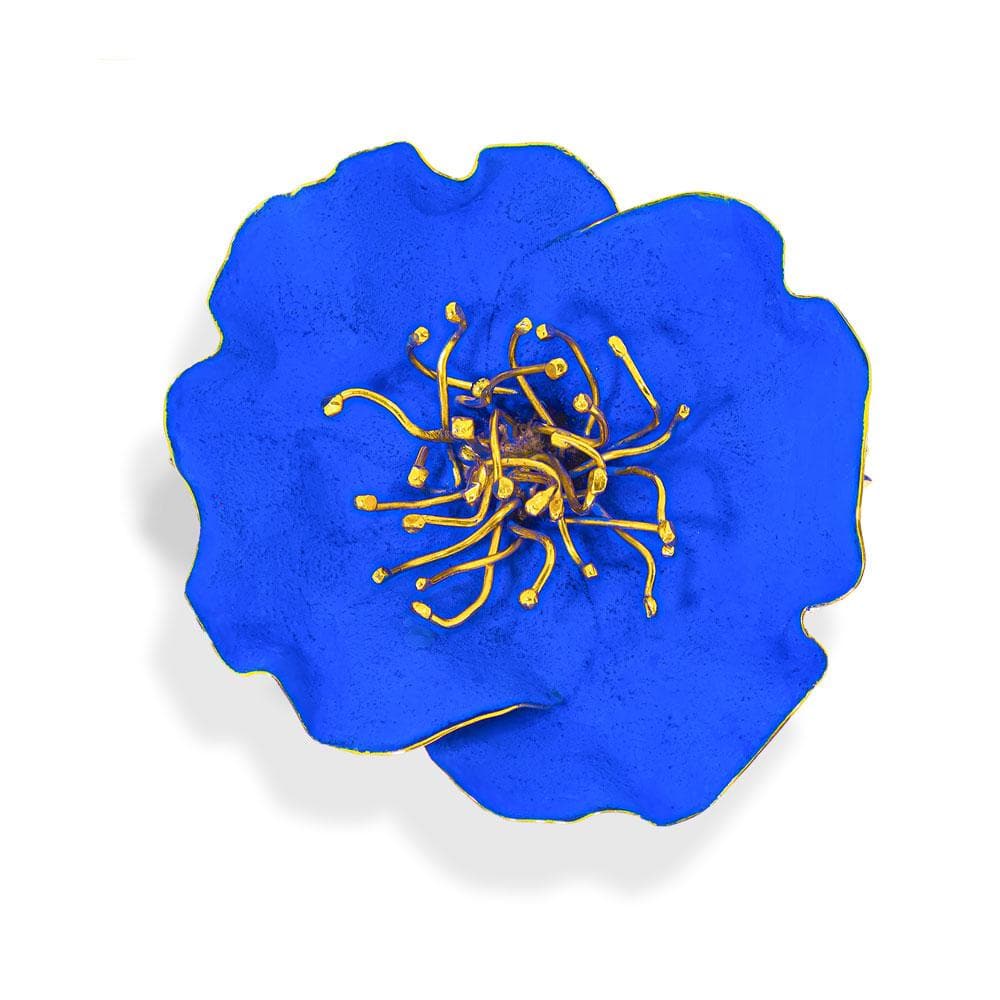 Handmade Gold Plated Royal Blue Poppy Flower Brooch - Anthos Crafts