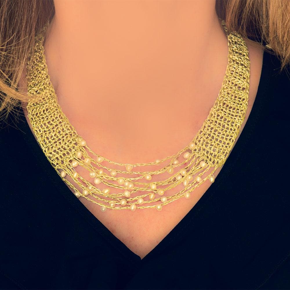 Handmade Gold Plated Choker Necklace with Freshwater Pearls - Anthos Crafts