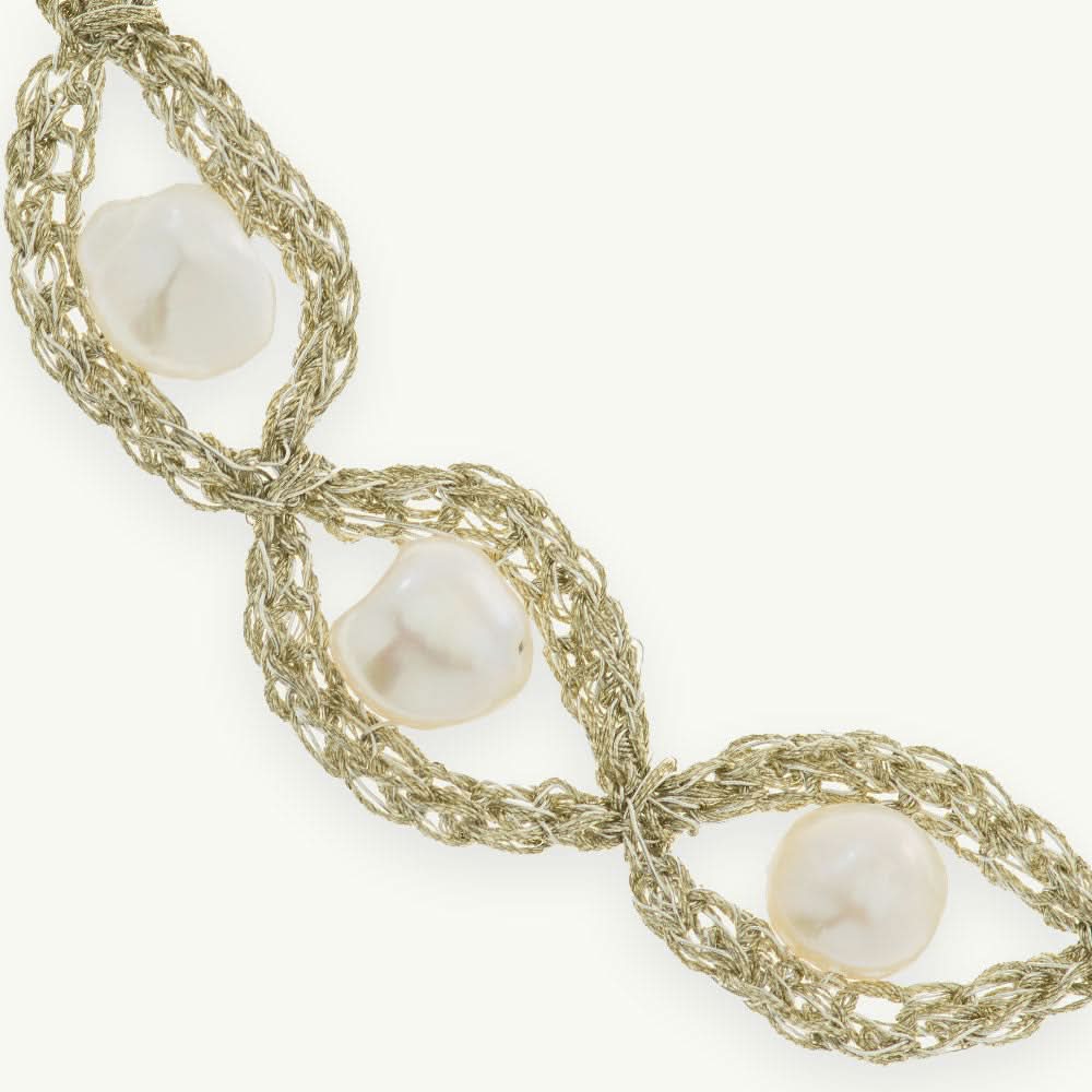 Handmade Gold Plated Crochet Choker Necklace with Pearls - Anthos Crafts