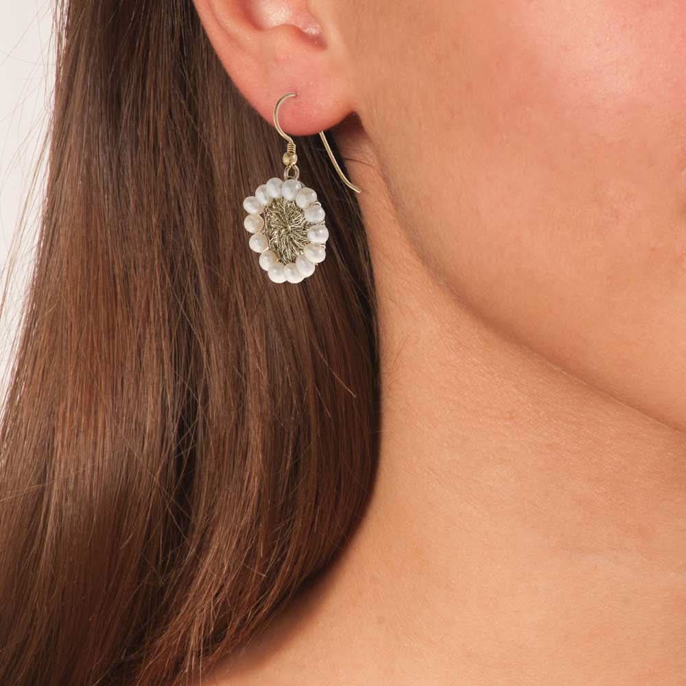 Handmade Gold Plated Crochet Drop Earrings With Pearls - Anthos Crafts