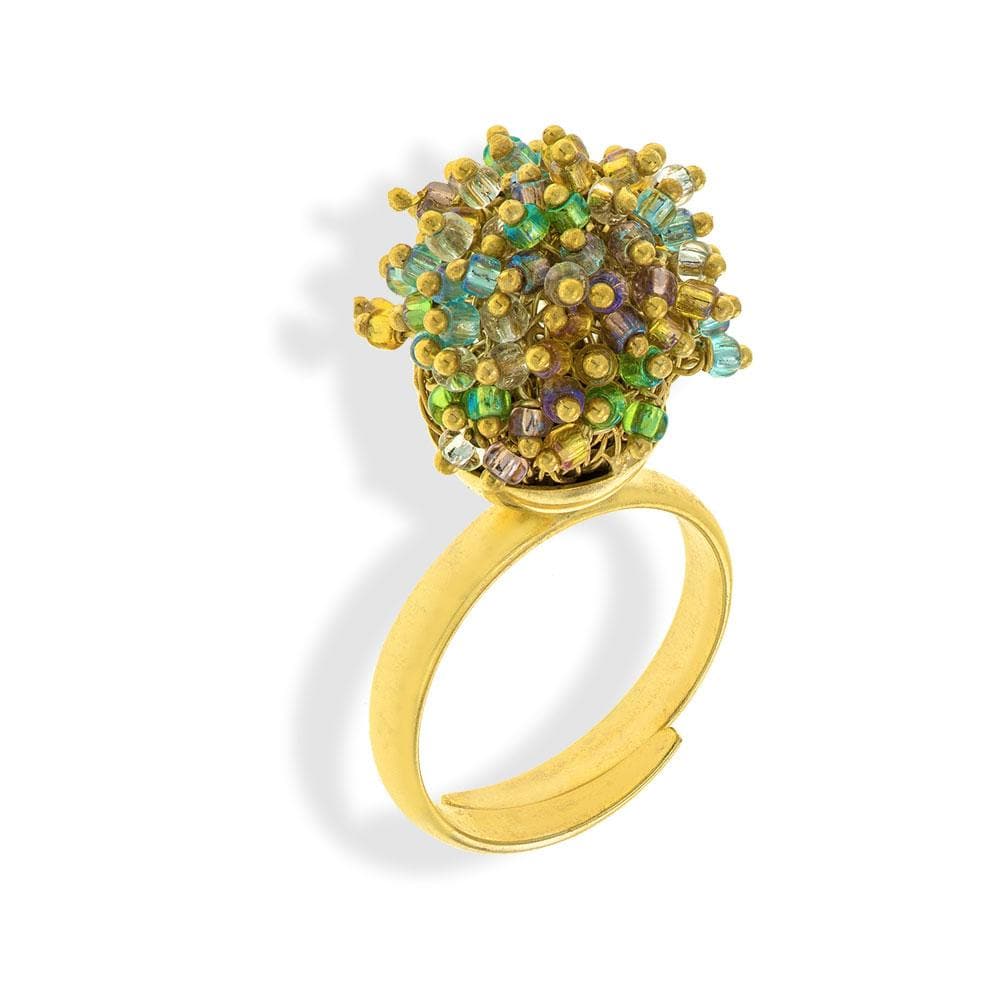Handmade Gold Plated Vintage Ring With Colorful Shining Beads - Anthos Crafts