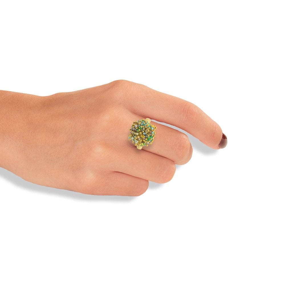 Handmade Gold Plated Vintage Ring With Colorful Shining Beads - Anthos Crafts