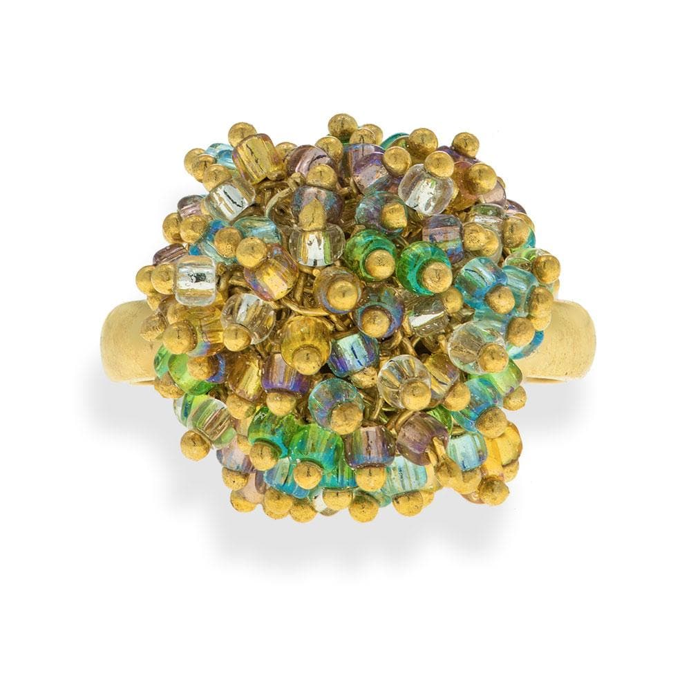 Handmade Gold Plated Vintage Ring With Colorful Shining Beads - Anthos Crafts