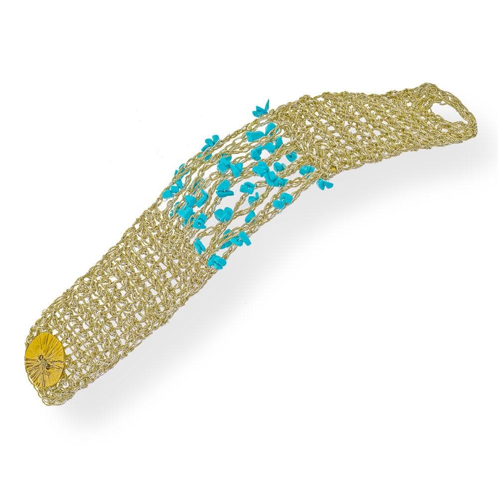 Handmade Gold Plated Knit Bracelet with Turquoise Stones - Anthos Crafts
