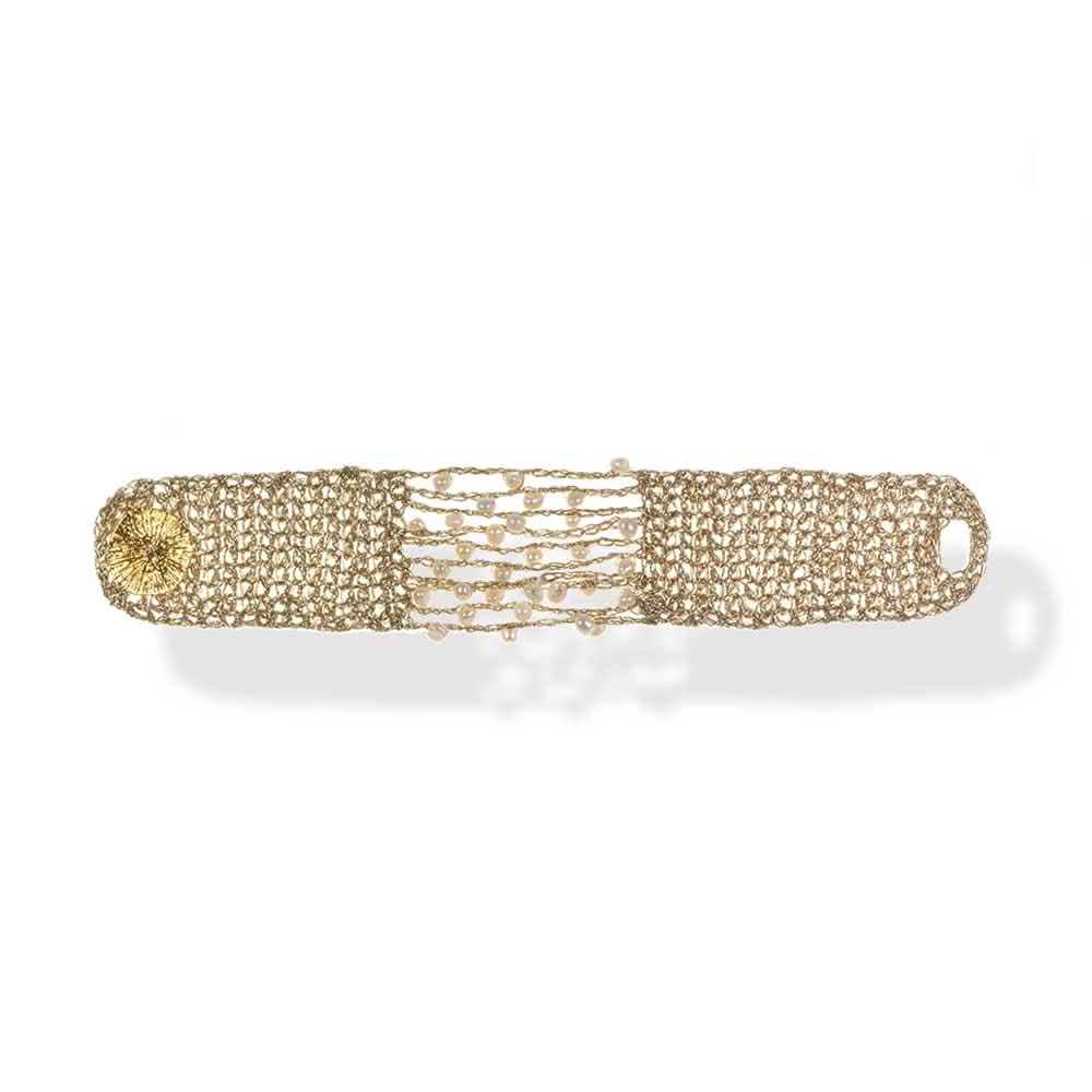 Handmade Gold Plated Knitted Crochet Bracelet with Freshwater Pearls - Anthos Crafts