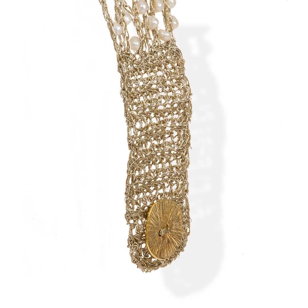 Handmade Gold Plated Knitted Crochet Bracelet with Freshwater Pearls - Anthos Crafts