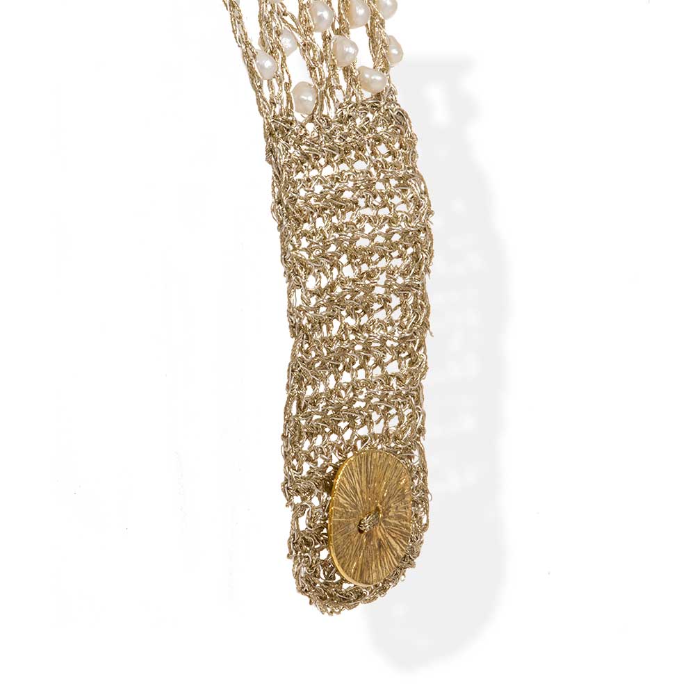Handmade Gold Plated Knitted Crochet Bracelet with Freshwater Pearls - Anthos Crafts