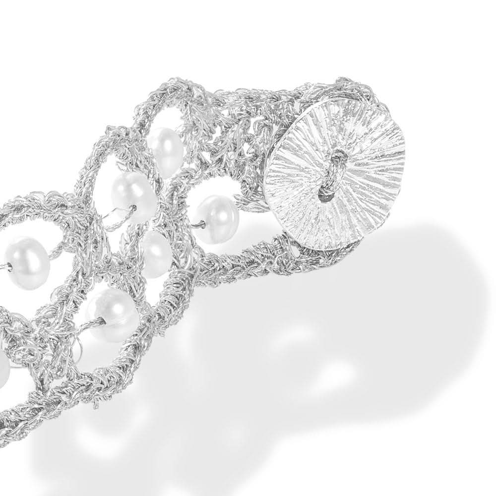 Handmade Silver Plated Crochet Bracelet with Pearls - Anthos Crafts